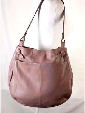 Lucky Brand Mauve Leather Hobo Bag Slouchy Knotted Strap Shoulder EUC